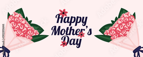 Mothers Day greeting card banner with flower bouquets illustration