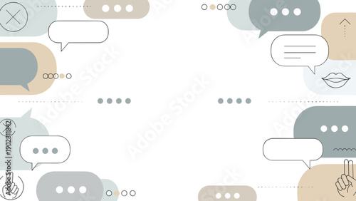 A colorful illustration of various chat and speech bubbles on a with icons and symbols for communication