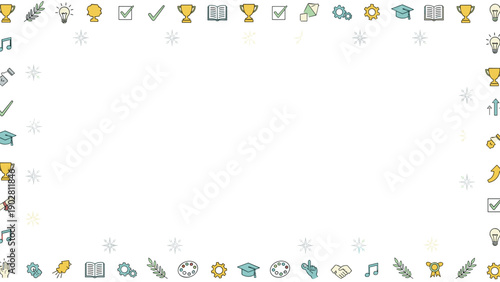 A colorful border of various award and achievement icons on for decoration and design