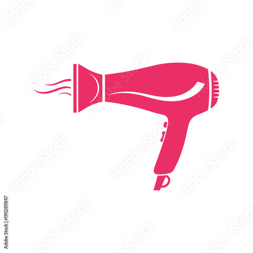 Pink hairdryer icon blowing hot air illustration.