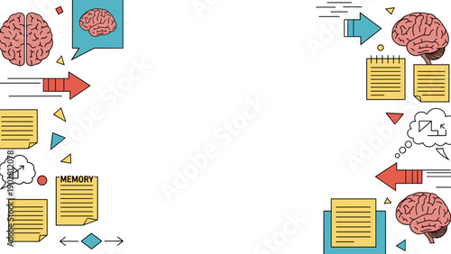 Brainstorming and creative thinking concept with colorful icons and brain