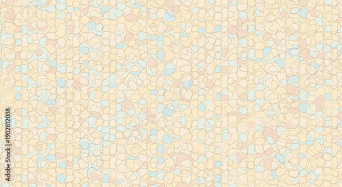 Abstract mosaic pattern with irregular light yellow, blue, and pink shapes creating a subtle textured background.