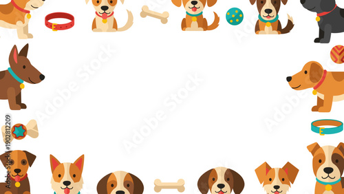 Collection of various dog breeds and dog accessories for design