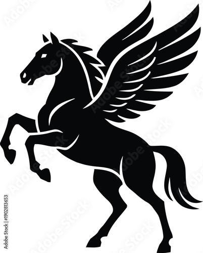 Elegant black silhouette of Pegasus, the mythical winged divine stallion.