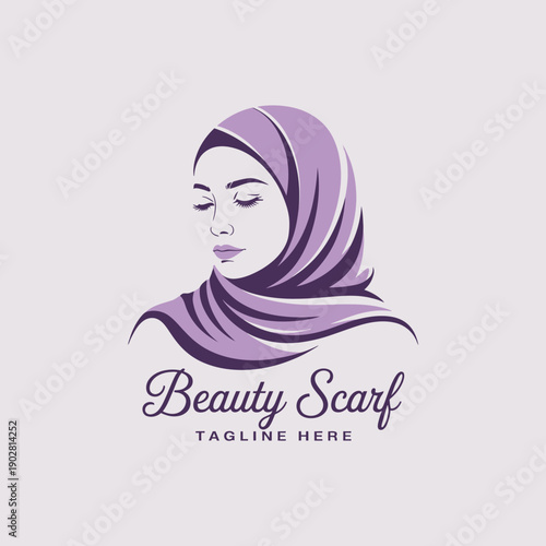This image showcases a stylish logo of a woman in a scarf, representing beauty and elegance, ideal for fashion brands focused on modest and contemporary styles.