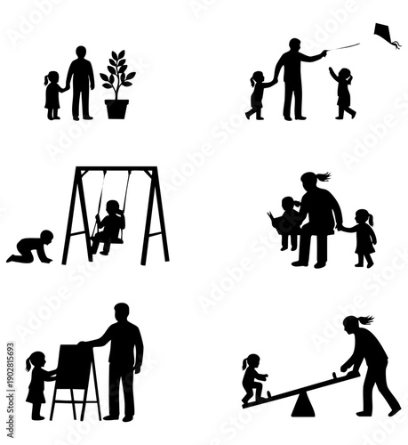family silhouettes vector