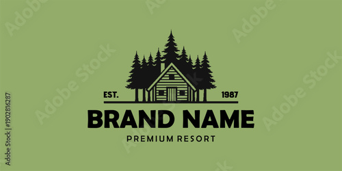 Silhouette of three pines tree similar to evergreen Forest Landscape classic vintage logo design