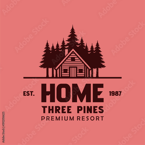 Silhouette of three pines tree similar to evergreen Forest Landscape classic vintage logo design