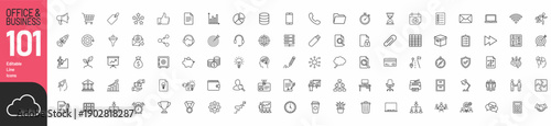 101 Office and Business Line Icons Set for Finance Strategy Marketing Technology and Productivity