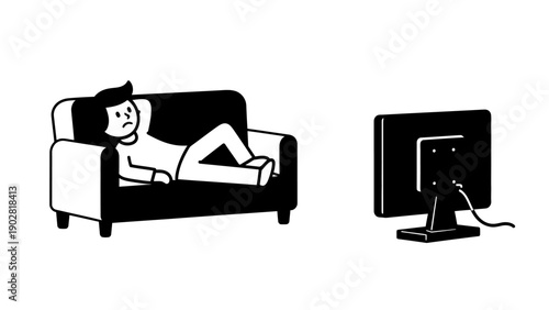 Man lying on couch watching television bored and tired.