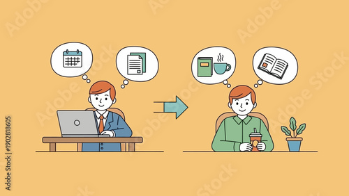 Man transitioning from work to leisure time with a clear mind.