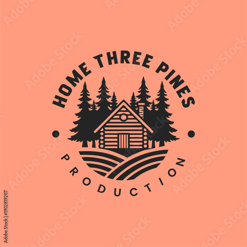 Silhouette of three pines tree similar to evergreen Forest Landscape classic vintage logo design