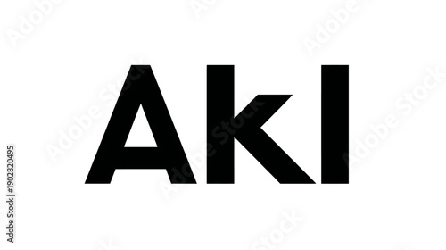 Modern typography design with the word AKI in bold black sans-serif letters against a clean white background, minimalist aesthetic.