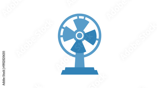 Blue Electric Fan Icon. Minimalist Vector Illustration of a Cooling Appliance or Ventilator on a White Background. Climate Control Symbol.