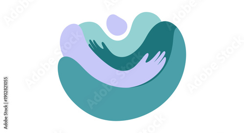 Abstract illustration of embracing hands and figures in soothing colors.