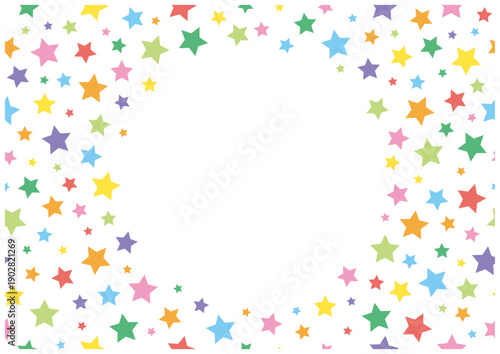 カラフルな星のフレーム（円形）｜ポップでかわいい星柄ベクター