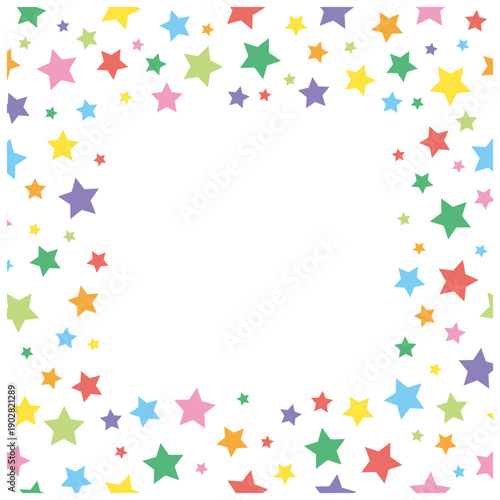 カラフルな星のフレーム（四辺囲み）｜ポップでかわいい星柄ベクター