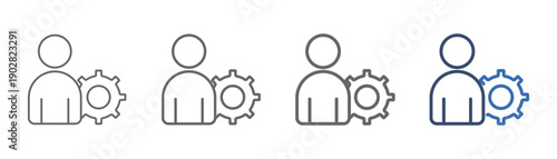 
outline icon set management with gear and person design
