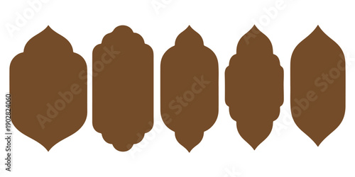 Old mosque windows shape in oriental style. Islamic door set, flat arabic frames or arabian arches silhouette. Muslim architecture geometric design elements, moroccan minimal arcs. Ramadan kareem gate