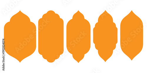 Old mosque windows shape in oriental style. Islamic door set, flat arabic frames or arabian arches silhouette. Muslim architecture geometric design elements, moroccan minimal arcs. Ramadan kareem gate