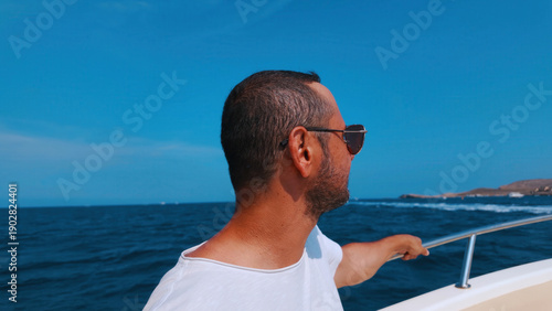 A tourist man visit Comino Island and Blue Lagoon in Malta