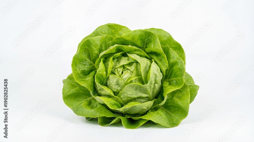 Fototapeta premium Fresh green lettuce head on a white background.