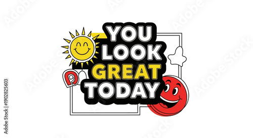 Colorful motivational poster with smiling sun and emoticon
