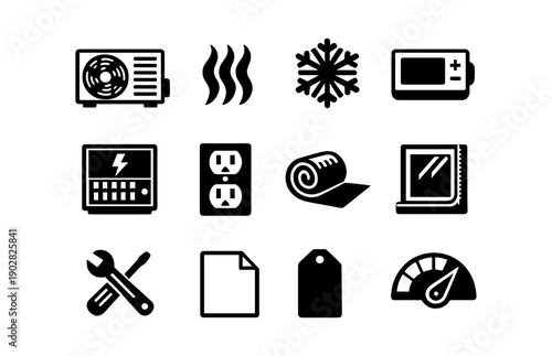 Hvac and home appliance icons collection featuring tools and controls
