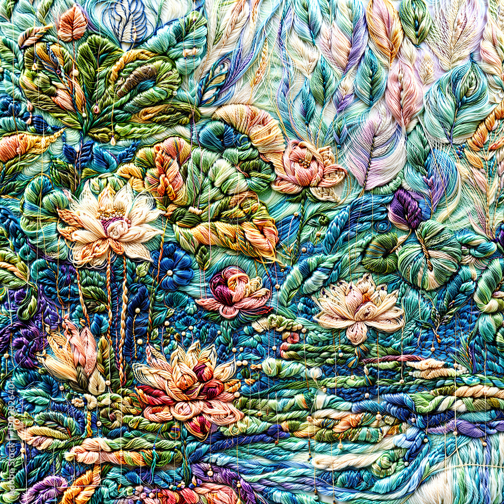 Obraz premium Embroidery Art Lush Floral Tapestry