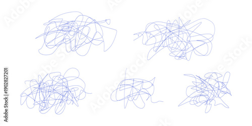 Set of hand drawn scribble pencil line. Sloppy hatching, highlighter for trend modern design. Scratch texture sketchy graphic design element. Template vector illustration ballpoint round swirl.