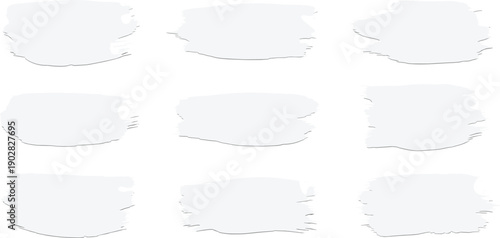 A grid of nine white brush strokes on a clean white background from a straightforward viewpoint displaying illustrative elements
