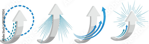 Illustration of curved arrows indicating direction and motion in a dynamic sequence