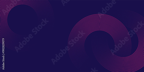 Abstract dark blue modern futuristic banner background. Glowing pink oval lines pattern design. Swirl ellipse lines element. Circular motion. Suit for banner, brochure, cover, flyer, website