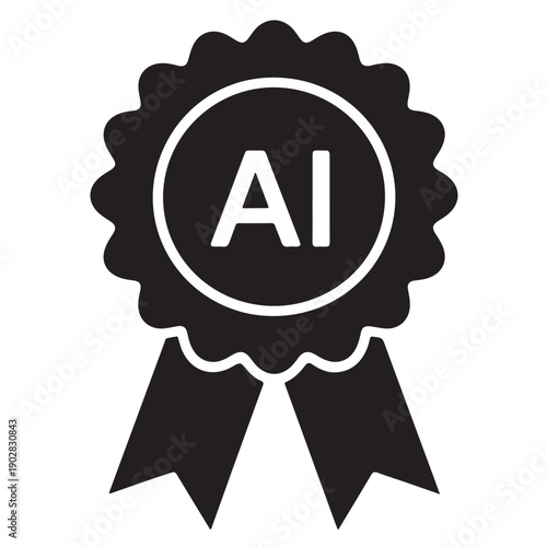 AI Certification Award Badge with Ribbons, Emblem of Artificial Intelligence Expertise and Achievement