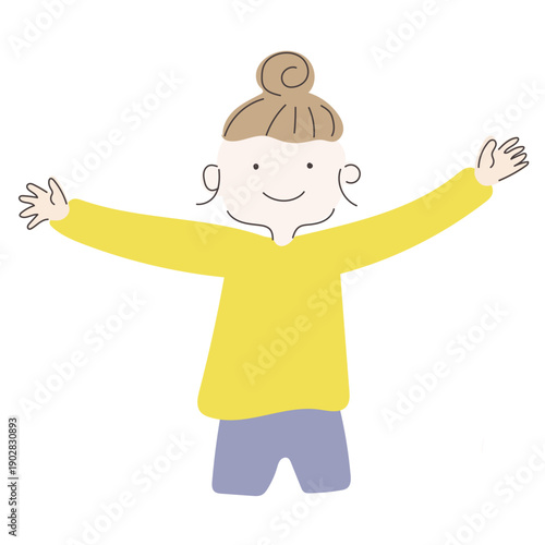 両腕を大きく広げて歓迎する笑顔の女性