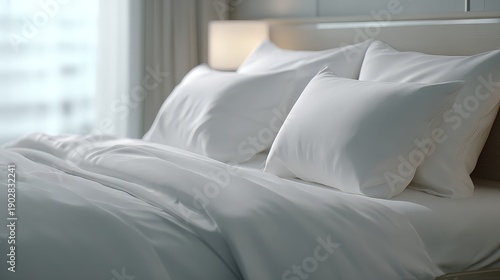 Modern Hotel Bedroom with Neat Bedding and Pillows