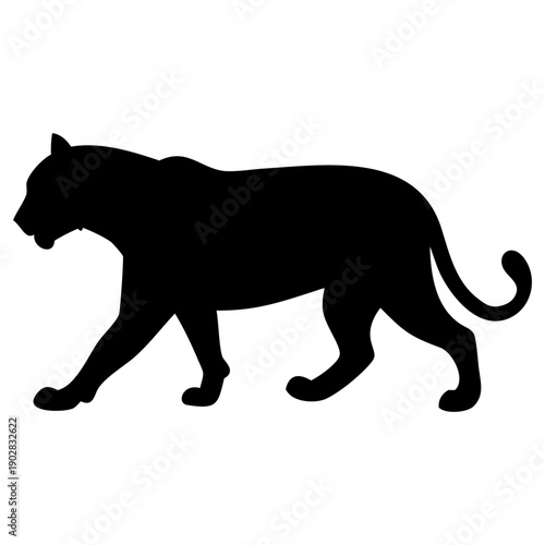 Panther Silhouette Left, A black panther walking left, enclosed in a blue border, symbolizing strength and agility.