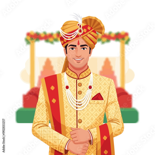 Indian groom in traditional wedding attire