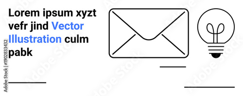 Communication, creativity, inspiration, messaging, business strategy, ideas sharing. An envelope and light bulb outline icons on a white background. Communication and creativity visually
