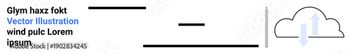 Data storage, technology transfer, cloud computing, infographics, weather concepts, communication methods. Cloud and arrow data movement. Cloud computing and technology transfer visualization