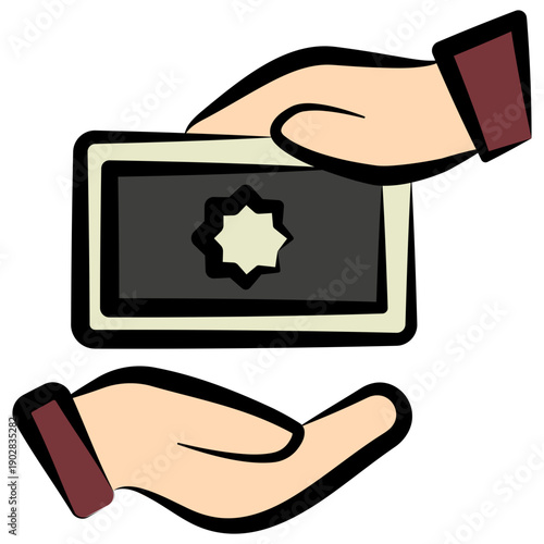 Almsgiving Outline Color Hand Drawn Icon, Mini Illustration For Modern Concept, Print, Ui, Ux Kit, Web And App Development. Vector Related To Ramadan, Eid Al-Fitr, Eid Al-Adha And More