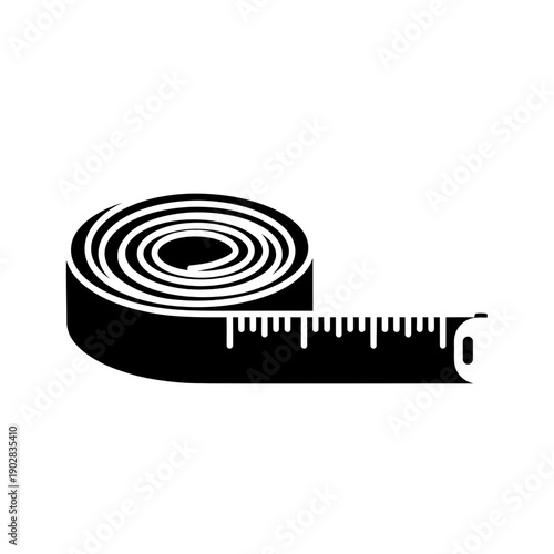 Black measuring tape icon, unrolled with markings