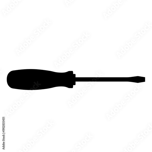 Black silhouette of a flathead screwdriver on a white background