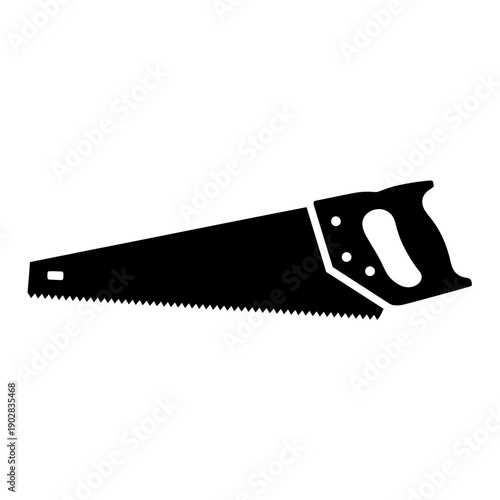 Black silhouette of a hand saw against a white background