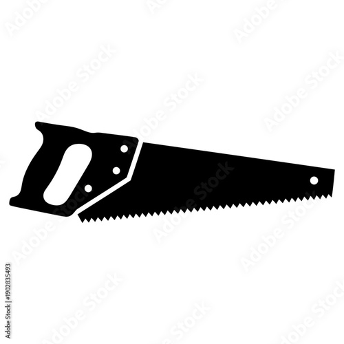Black silhouette of a hand saw on a white background
