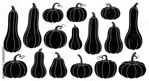 Pumpkin silhouettes vector set for fall