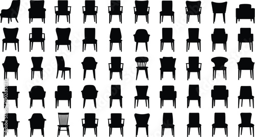 Huge collection of black chair silhouettes featuring various armchairs dining chairs office seating and lounge furniture for interior design projects