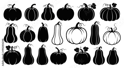 Pumpkin Silhouette Vector Set, Autumn Harvest