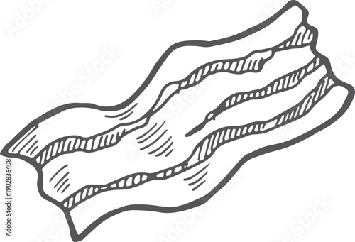 Bacon slice doodle. Raw pork meat drawing