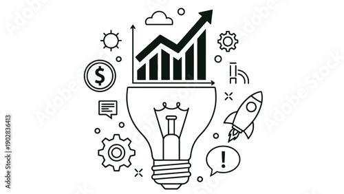 Business Innovation Lightbulb With Growth Chart Illustration Representing Startup Strategy, Investment Opportunity, Market Analytics And Product Development Vector Illustration